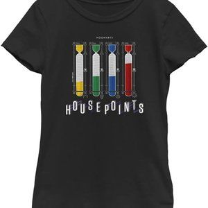 HARRY POTTER Girls T-Shirt XS 3/4 Black Hogwart's House Points Tee S/S NEW